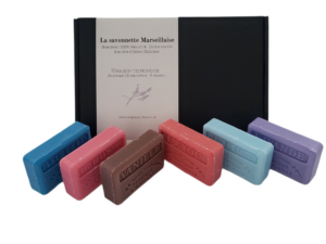 Soap bar set savon de marseille Fleur de lys, Fleur de lotus, Lavendel, Vanille, Fruit de la passion, I love you 6x125 gr.