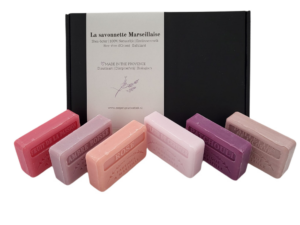 Zeep bar cadeauset: Fruit de la passion, Rose, paillettes de licorne, patchouli, ambre boisee, fleur de cerisier
