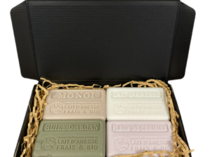 Zeep brievenbuscadeau: Monoi, Ezelinnenmelk, Huile d'Argan, Kersenbloesem